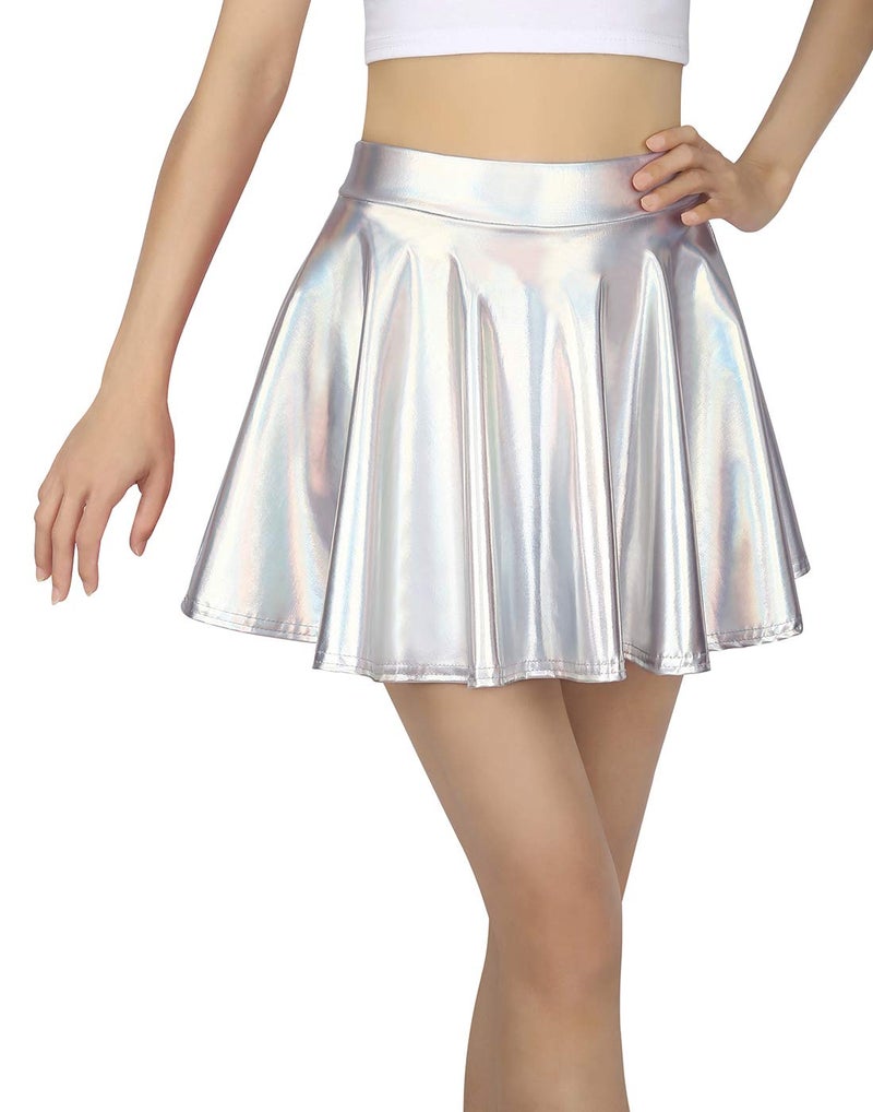 HDE Girl's Metallic Skater Skort Dance Athletic Shiny Holographic Scooter Skirt Holographic - 12 - Image 1